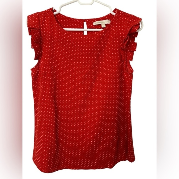 Monteau Tops - Monteau Red and White Flutter Sleeve Blouse